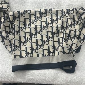 Designer-Inspired Cream and Black Logo Print Scarf